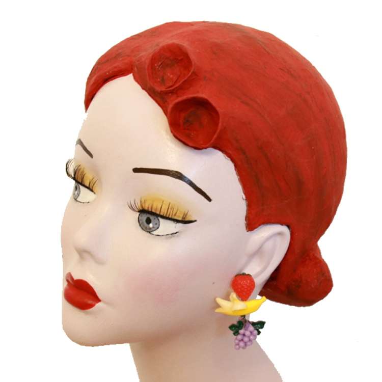 head with tutti-frutti earrings