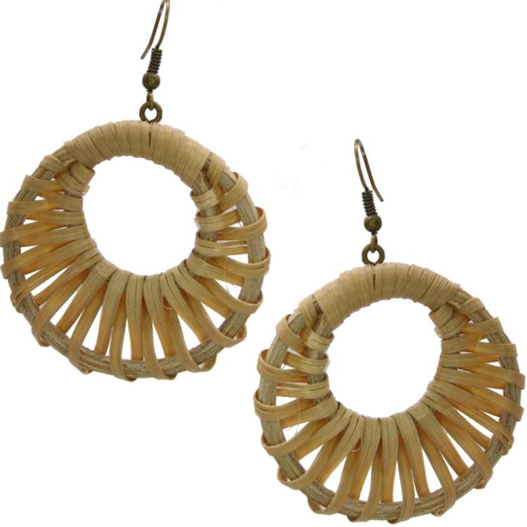 Earrings with braided rattan in brown tones