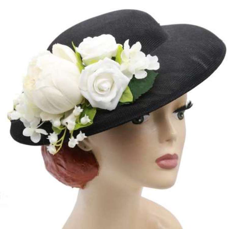 black big hat summer white flower vintage