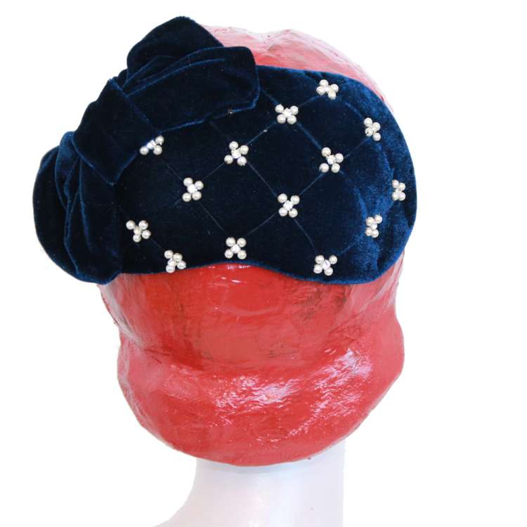 half hat in blue with bow vintage