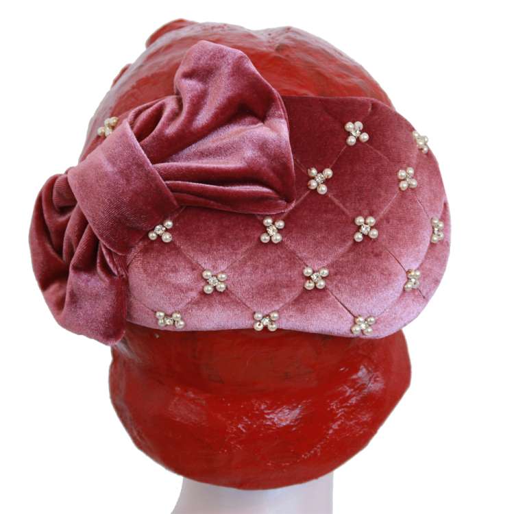 halfhat aus Samt in Rosa vintage strasssteine