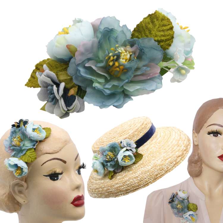 Mushroom hat and light blue changeable flowers
