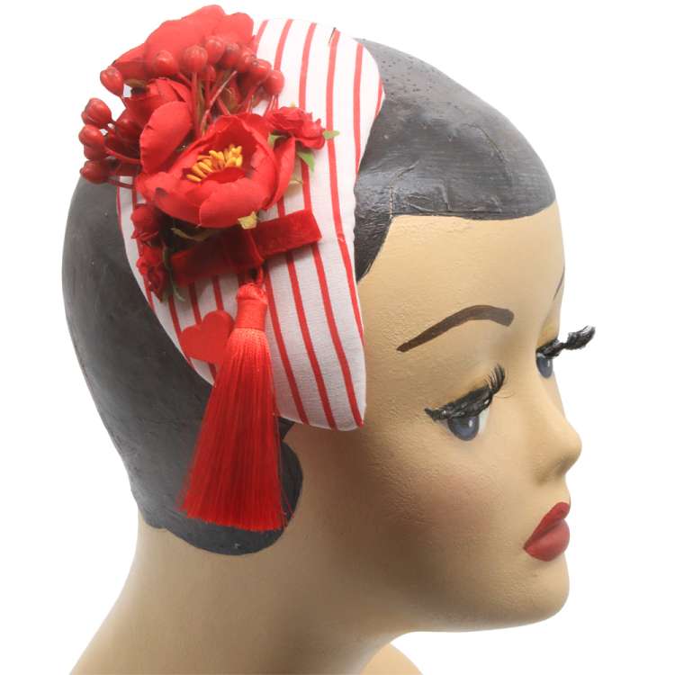 Red white Fascinator with tassels