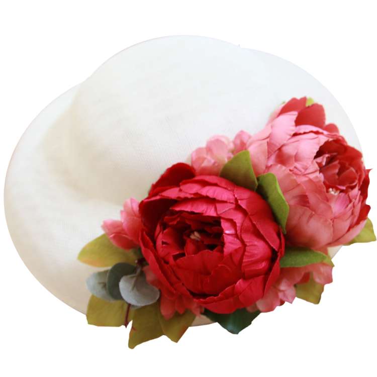white big hat summer rosy flower vintage