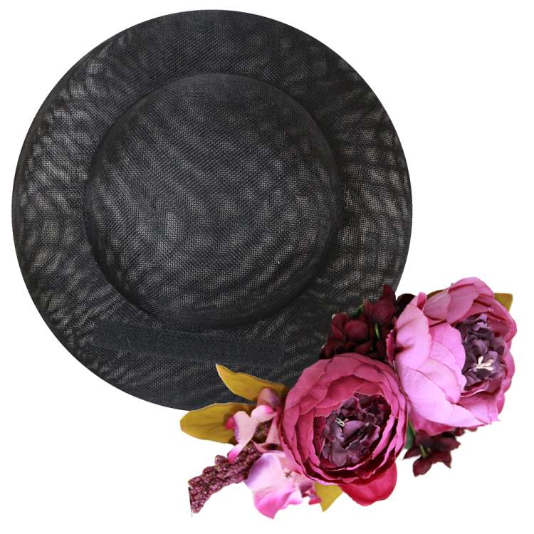 hat with purple flower