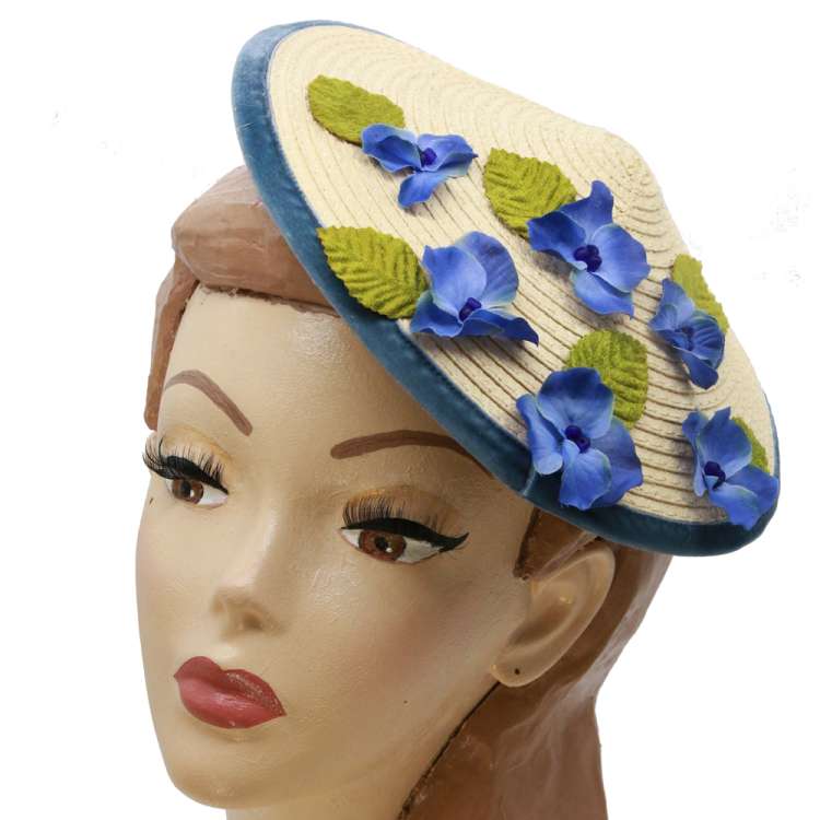 coolie hat with blue flowers
