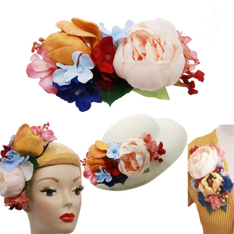 Colourful hair flower & corsage flower (yellow, red, blue)