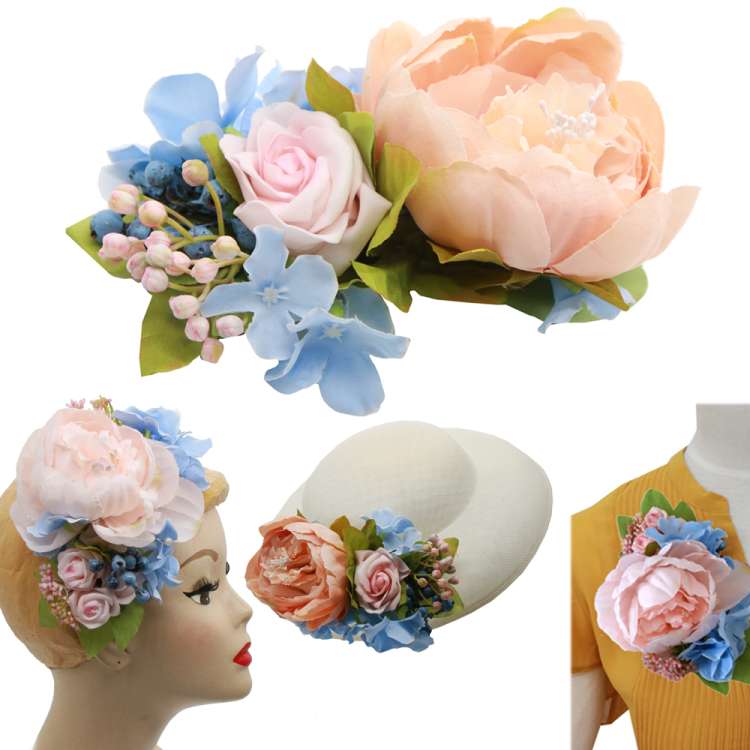 Pink/ light blue hair flower & corsage flower