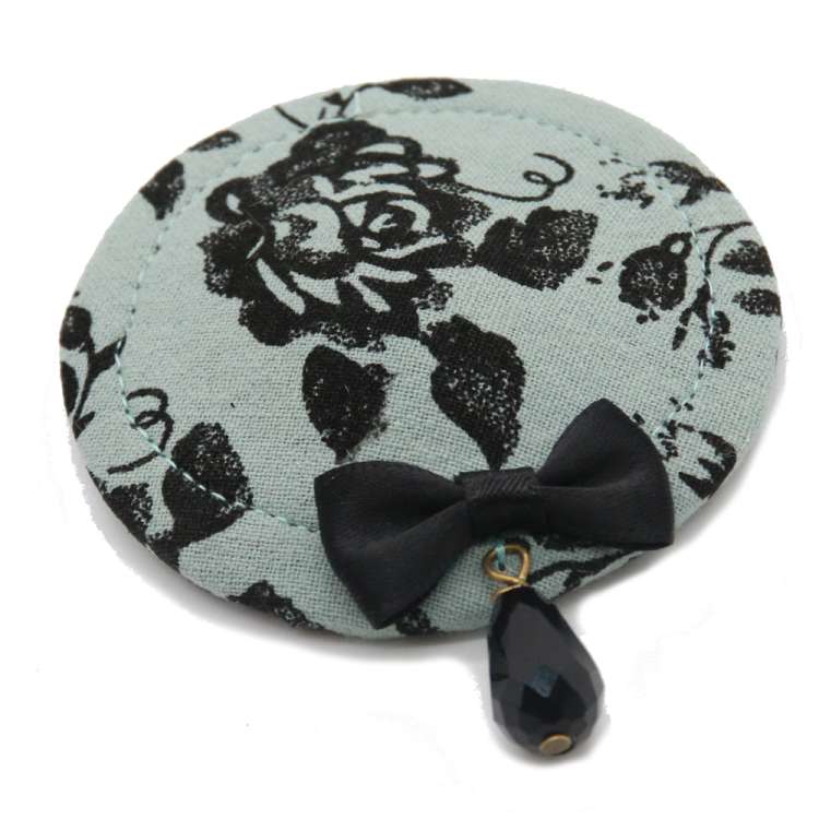Mint Green Mini Fascinator with Black Rose Print and Drops