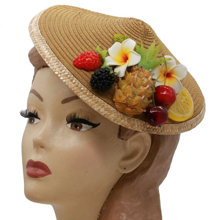 coolie tiki raffia hat with fruits