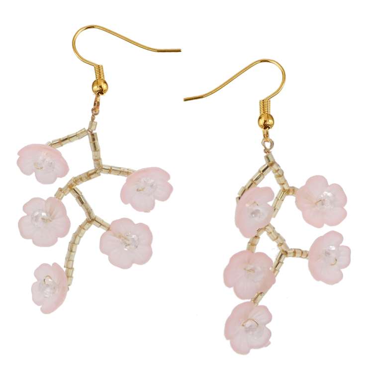 Vintage Earrings with Lucite Flowers in Pink and Gold