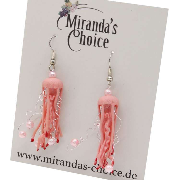 Earrings with small jellyfish in pink
