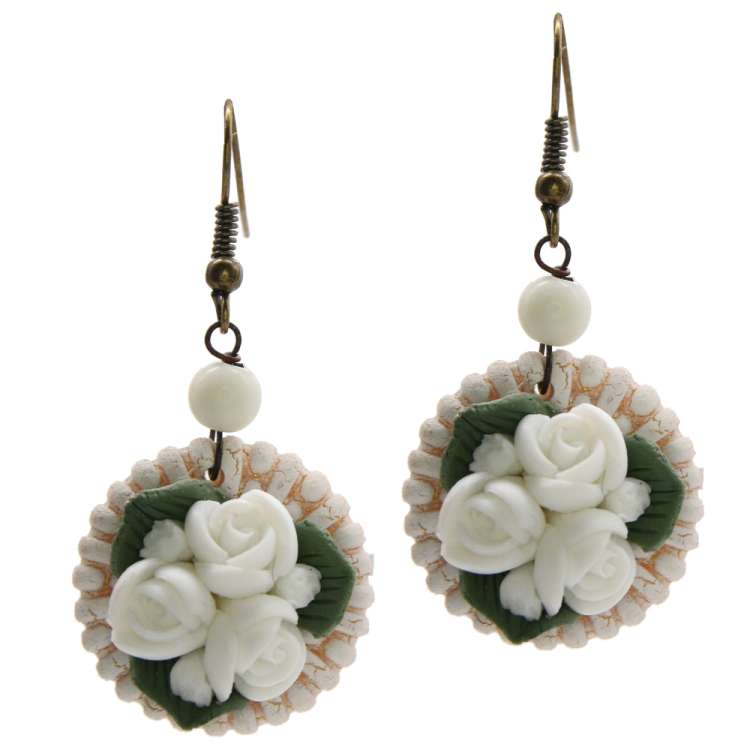 Stud Earrings with White Roses