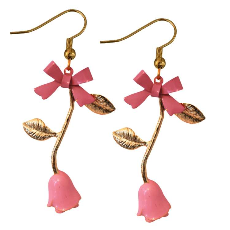 Only one rose - vintage style earrings in gold and pink
