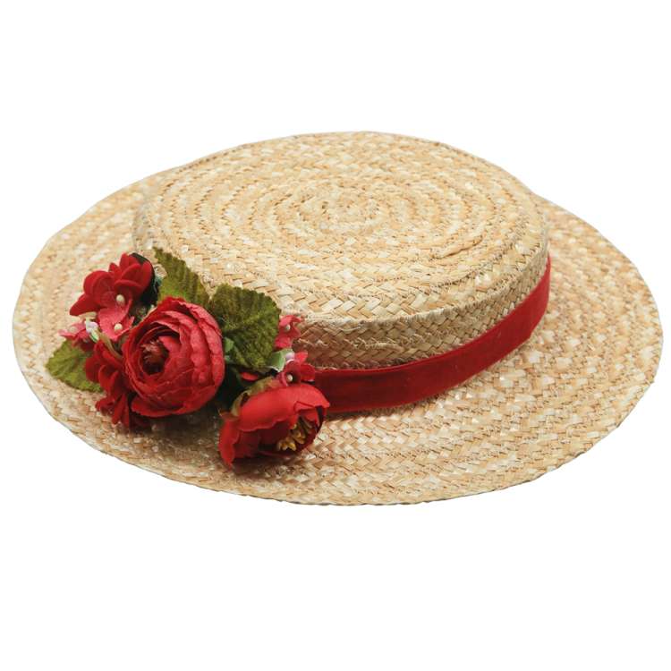 Small Straw Hat & red Flowers