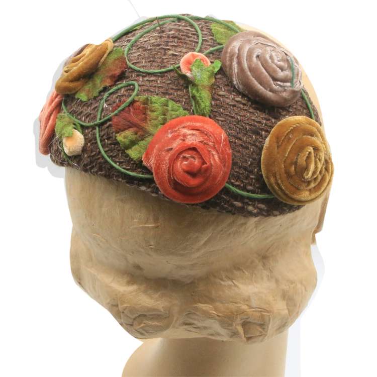 bandeau hat vintage flowers brown