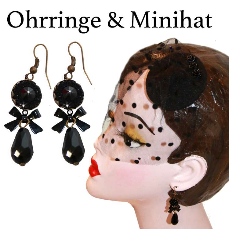 black set mini fascinator earrings