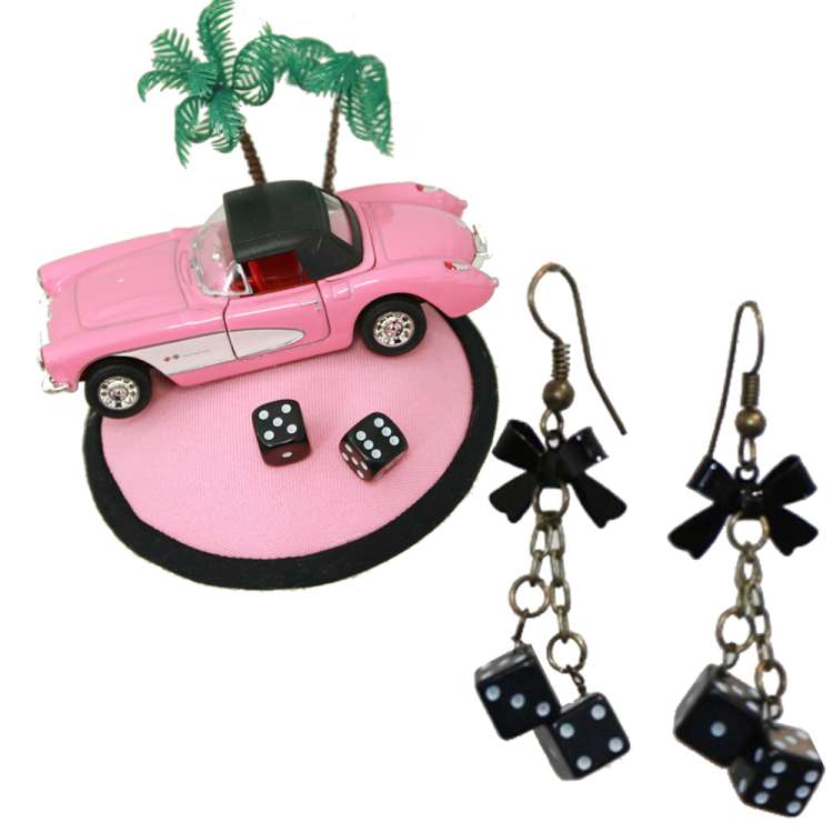 Set: Fascinator Pink Oldtimer and dice earrings