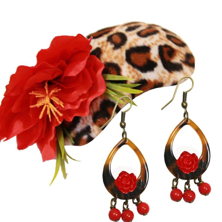 Set: Leo and red flowers - Earrings & Fascinator