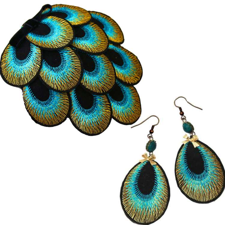 earrings golden petrol peacock feather