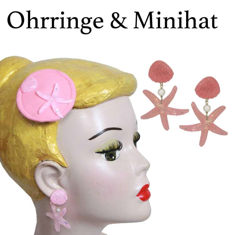 Set Mini-Fascinator & Ohrringe seestern rosa