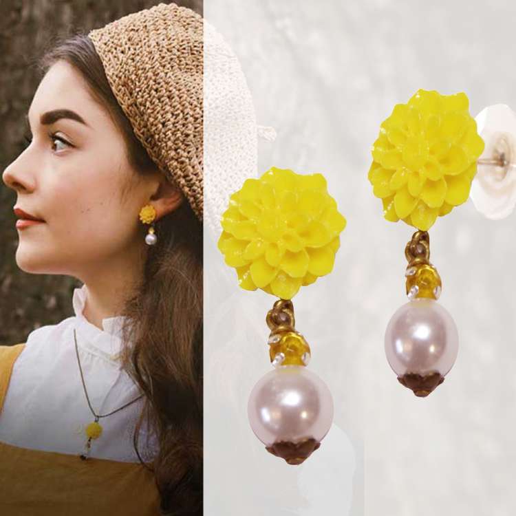 Shirinatra: Blooming Dhalia - Yellow blossom earrings