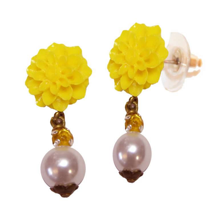 Dhalie - Ohrringe gelbe Blüten