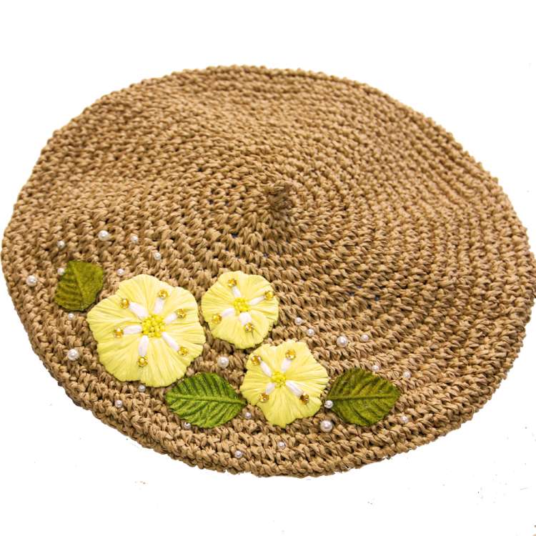 beret raffia yellow flowers