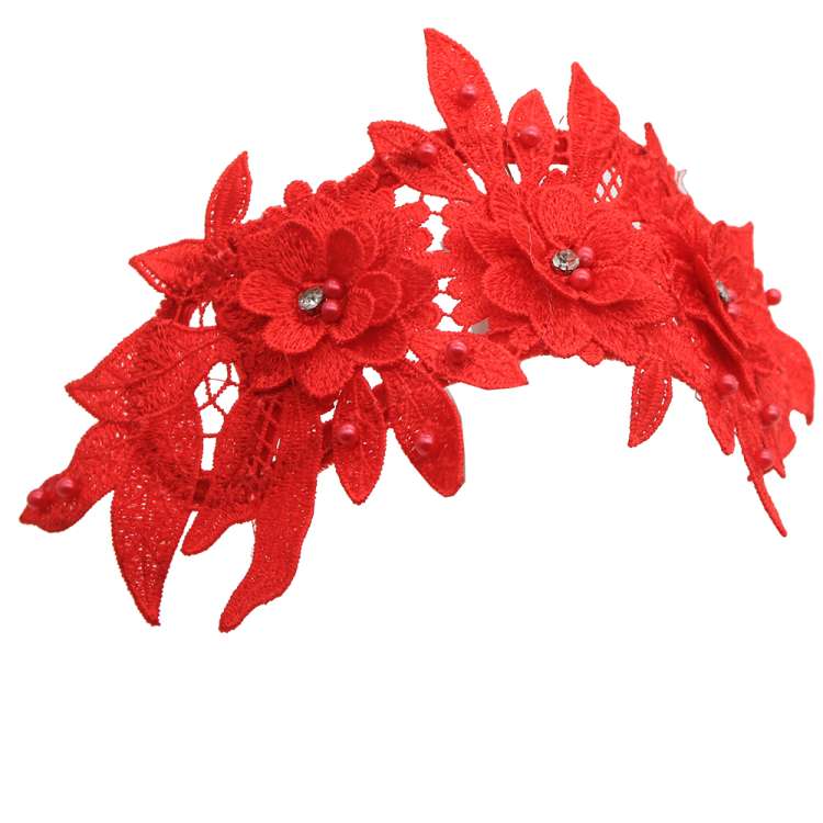 bandeau hat red flower lace