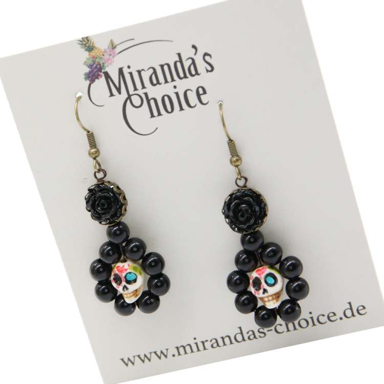 skull earrings black beads
