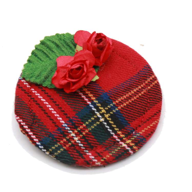 Mini Fascinator Tartan Red Checkered with Roses