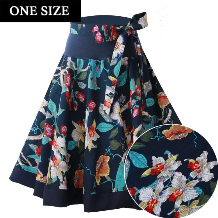 Circle skirt in blue with orchids - one size