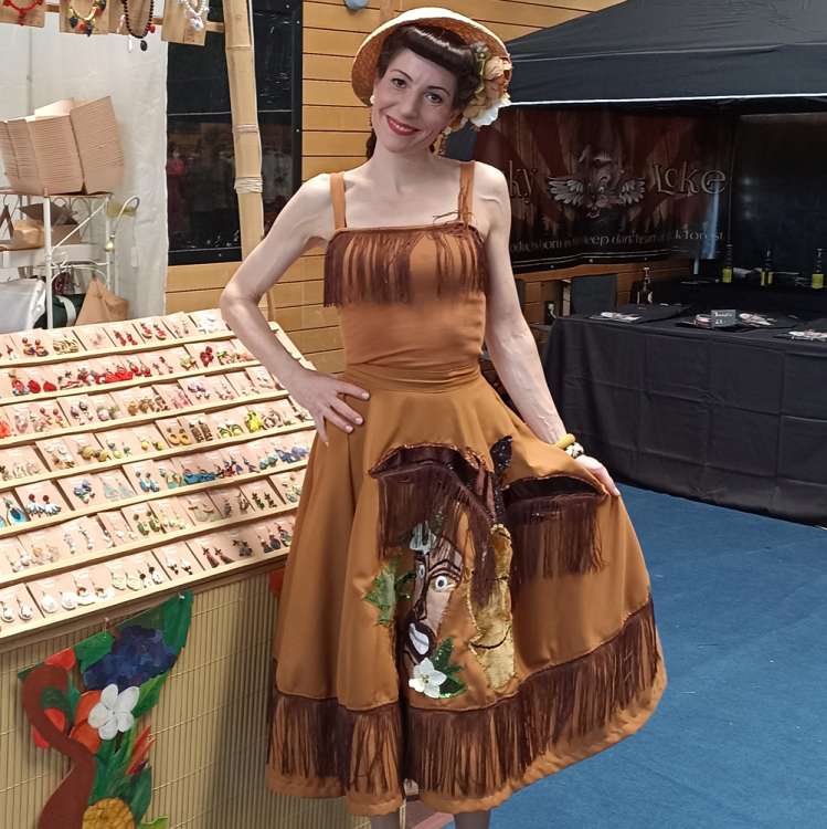 Nadine in Tiki Skirt