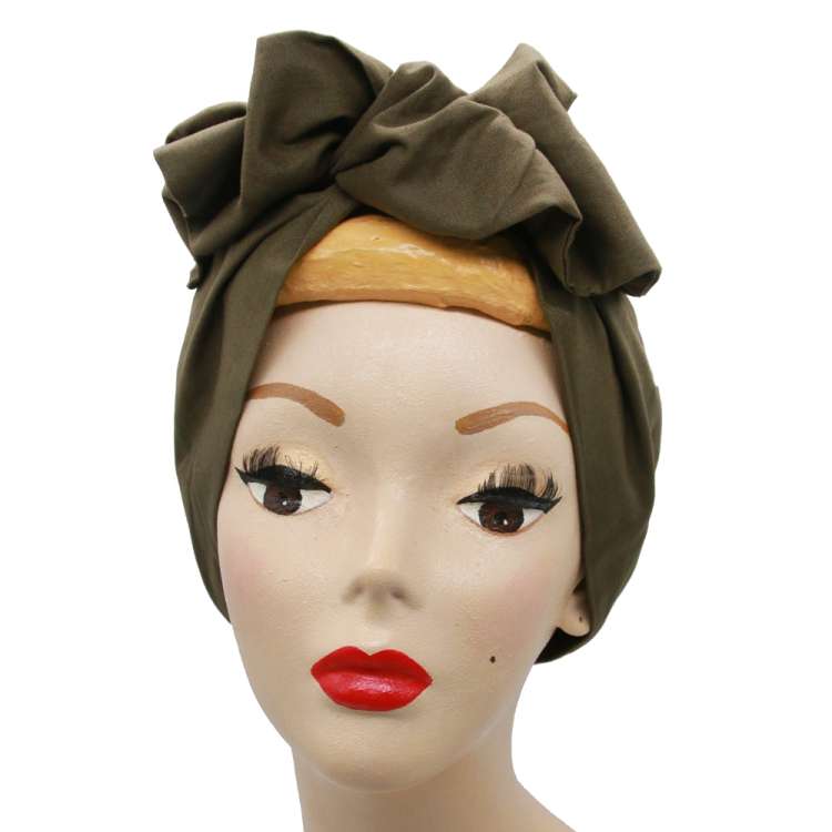 dressed, folded: Olive green turban hair band with wire