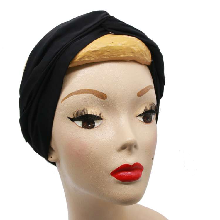 dressed, flat tied: Black turban hair band with wire
