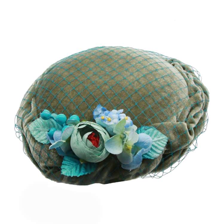 Grey Green Small Round Velvet Hat