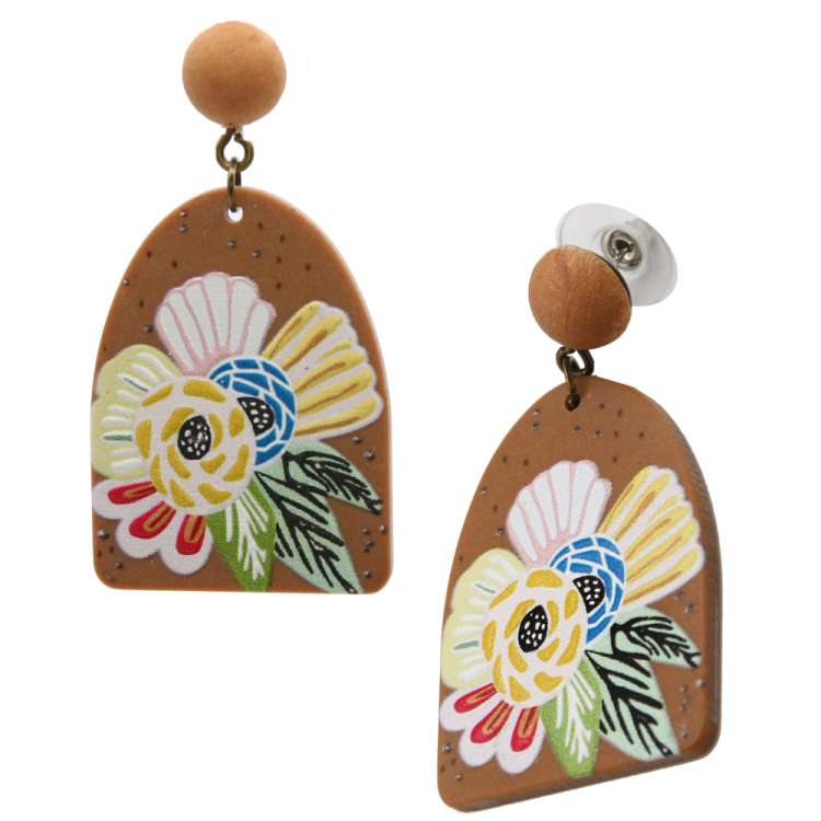 Earrings with floral resin pendant