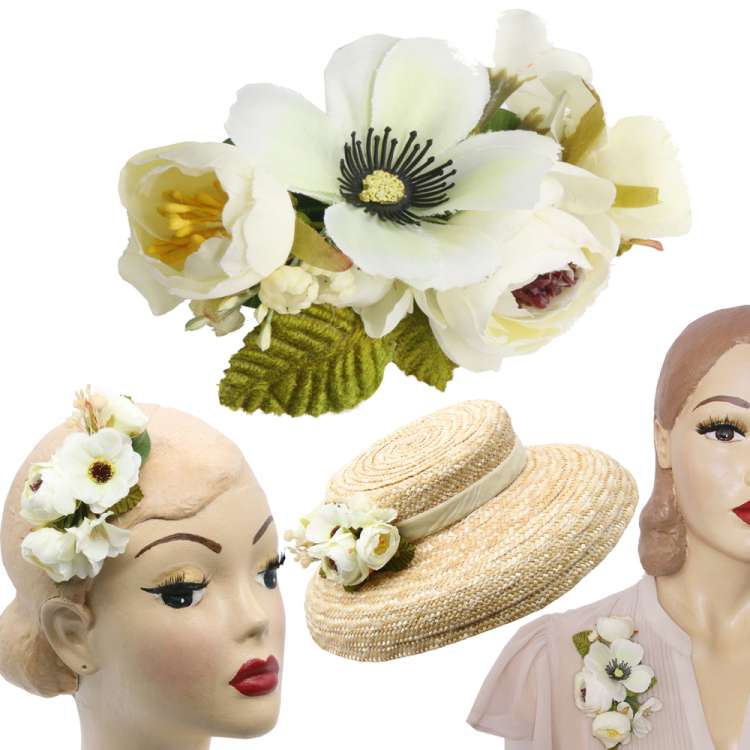 Vintage Stil Strohhut mushroom Blumen & Form weißen