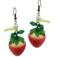 Big Strawberry and leaves - earrings