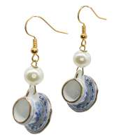 Earrings with small porcelain cups (blue white)
