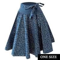 Denim circle skirt with lace flowers - one size