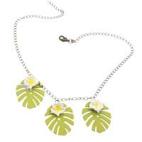 Necklace with Monstera Leaves & White Frangipani