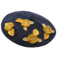 Dark blue beret with ochre Flowers