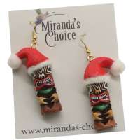 Earrings with painted Christmas Tiki figure