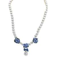 Pearl Necklace with Light Blue Roses