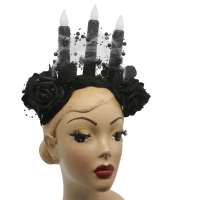 Black headdress with candles and cobwebs