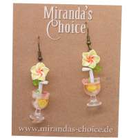 Earrings with lemonade glasses and melon slices