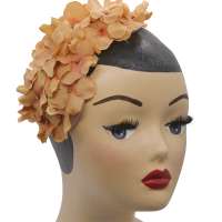 Half hat in camel/ Fascinator embroidered with light brown hydrangeas