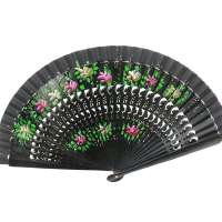 Spanish fan in black with hand painted flowers