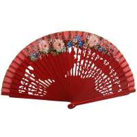 Spanish fan in red with hand painted flowers